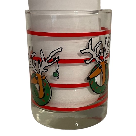 Libbey Reindeer in Christmas Wreath Double Old Fashion Tumblers Glasses Set of 4 - Picture 4 of 7